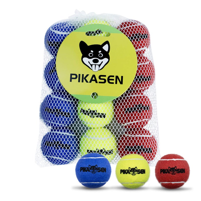 PIKASEN Dog Squeaky Tennis Balls for Pet Playing in 3 Sizes Premium Strong Dog & Puppy Balls for Training, Play, Exercise The Easiest Color for Dogs Red Yellow Blue (Medium-12pack) - Image 1